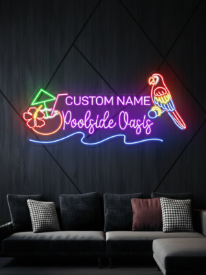 Custom Poolside Oasis Neon Sign Pool Bar Decor Coconut Sign
