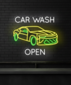 Car Wash Shop Open Neon Sign