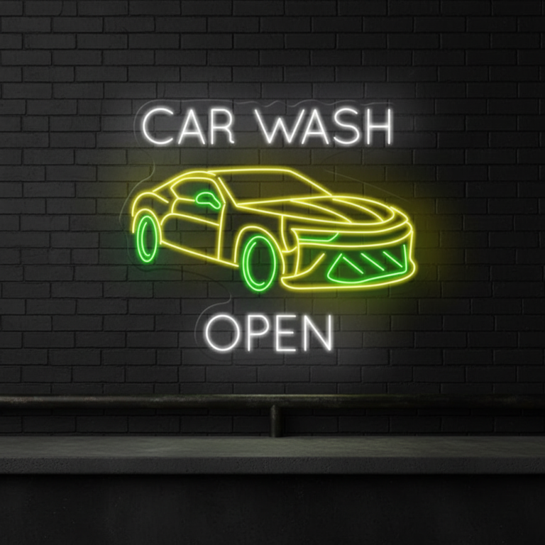 Car Wash Shop Open Neon Sign
