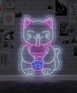 Cat Drinking Boba Tea Neon Sign Shop Decor Neon Sign