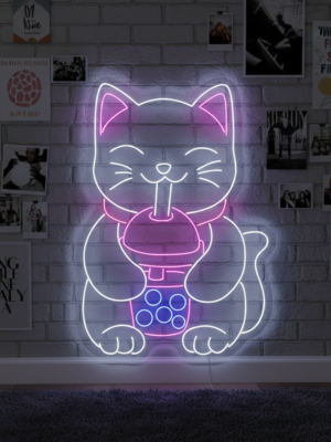 Cat Drinking Boba Tea Neon Sign Shop Decor Neon Sign