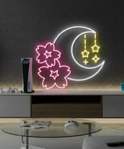 Sakura and Moon Neon Sign for Gaming Room Decor