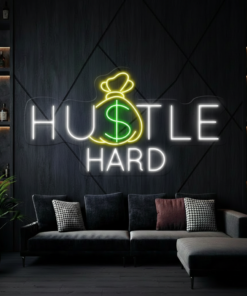 Hustle Hard Neon Sign Motivational Modern Space Wall Decor Sign Light