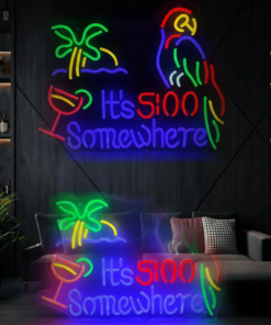 Alternative view of It's 5 O'clock Somewhere Neon Sign Tiki Bar Neon Light
