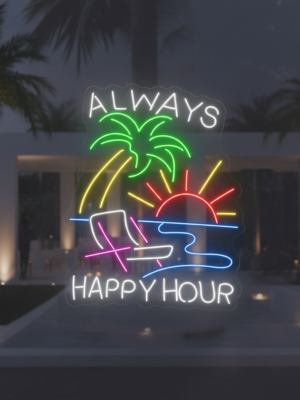 Always Happy Hour Neon Sign Beach Sun Palm Tree Led Sign