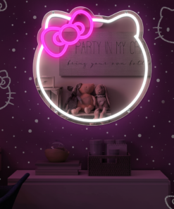 Anime Cat Mirror Neon Sign for Wall Decor Girls Dresser Decor