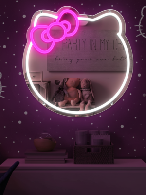 Anime Cat Mirror Neon Sign for Wall Decor Girls Dresser Decor