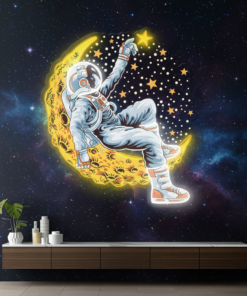 Astronaut Lying On The Moon Space Artwork Led Neon Sign