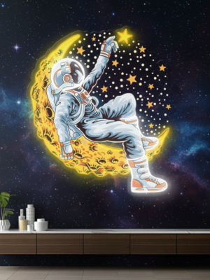 Astronaut Lying On The Moon Space Artwork Led Neon Sign