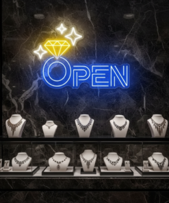 Alternative view of Diamond Open Indoor Neon Sign Business Wall Decor Art