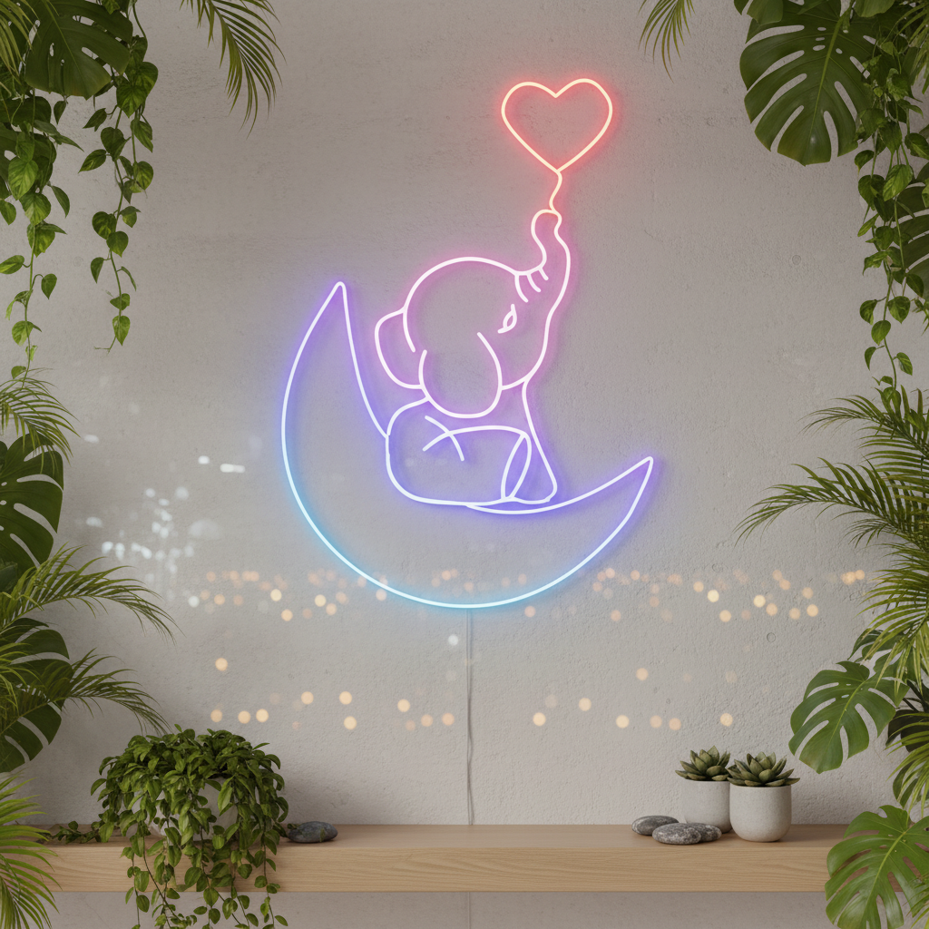 Elephant in the Moon Neon Sign Kids Room Decor - Image 2