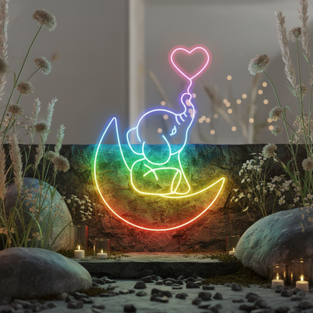 Elephant in the Moon Neon Sign Kids Room Decor - Image 5