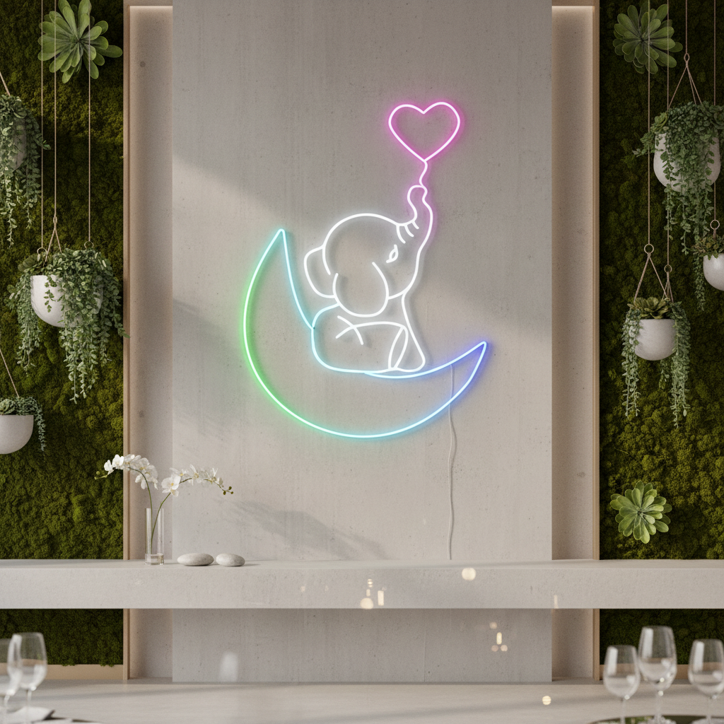 Elephant in the Moon Neon Sign Kids Room Decor - Image 3