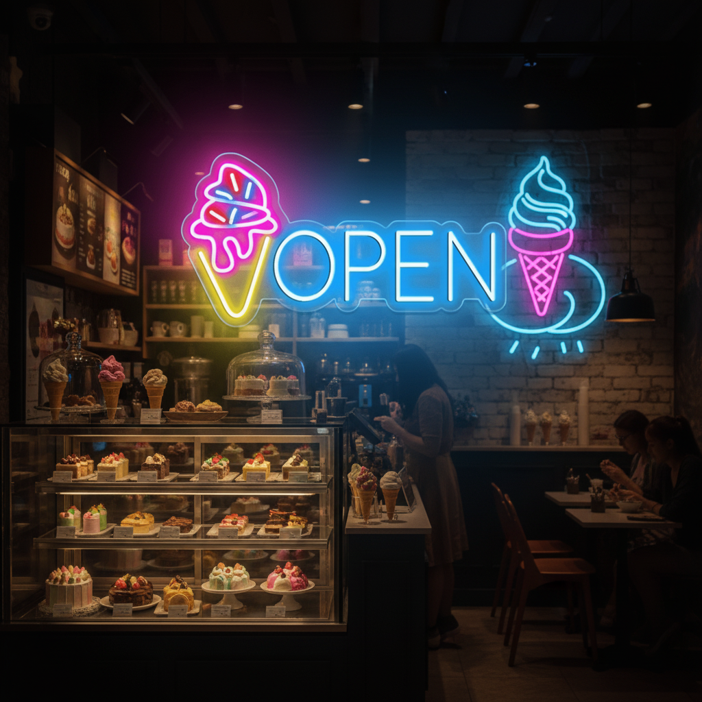 Neon Open Ice Cream Open Sign Custom Neon Sign