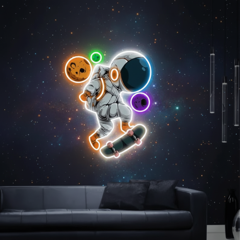 Skateboard Neon Sign Spaceman UV Printing Neon Sign