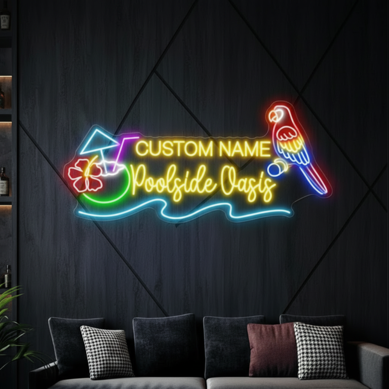 Custom Poolside Oasis Neon Sign Pool Bar Decor Coconut Sign