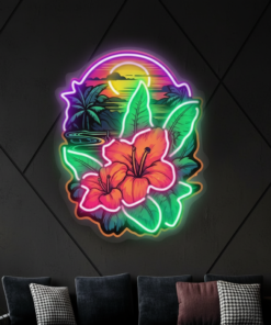 Sunset and Flower Led Neon Sign Palm Neon Sign