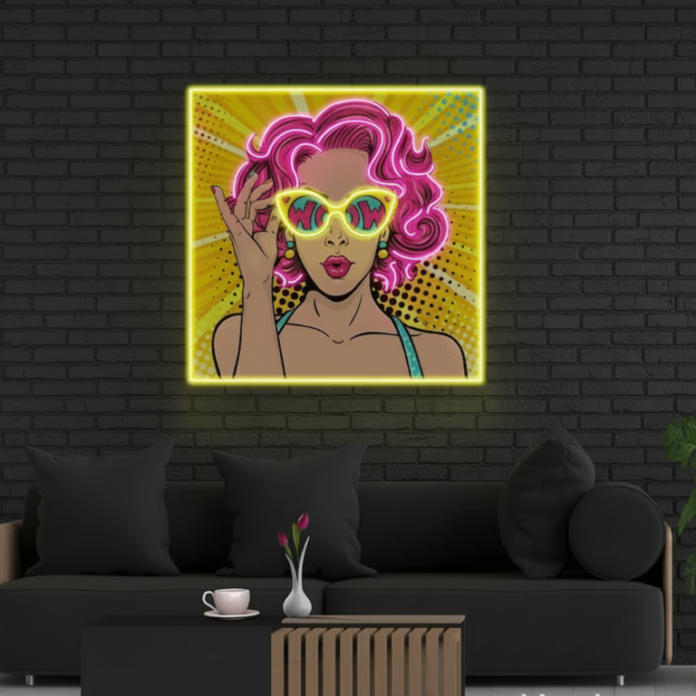 Wow Lady Pop Art LED Neon Sign Comic Pop Art Wall Decor