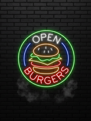 Burger Shop Open Led Neon Sign