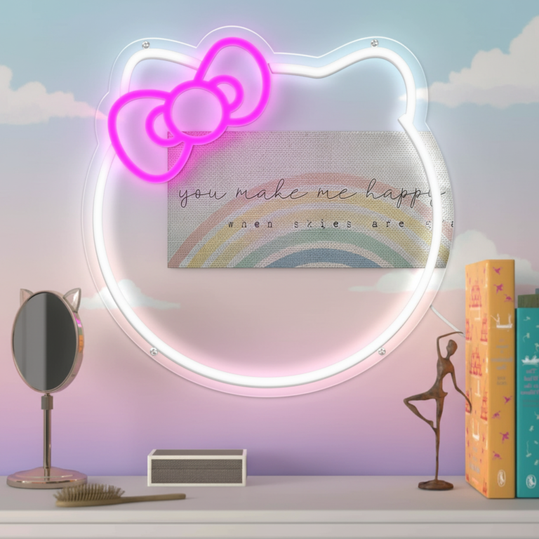 Anime Cat Mirror Neon Sign for Wall Decor Girls Dresser Decor