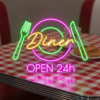 Restaurant Neon Sign Dinner 24h Open Neon Sign