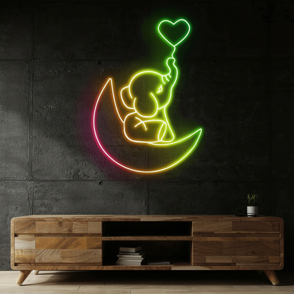 Elephant in the Moon Neon Sign Kids Room Decor - Image 4