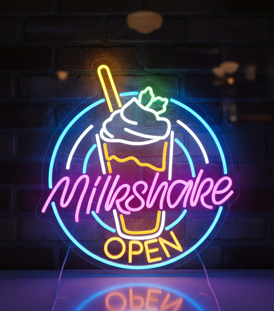 Milkshake Shop Open Neon Sign Wall Decor Sign - Image 3