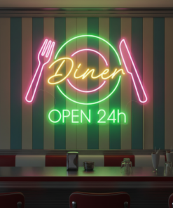 Restaurant Neon Sign Dinner 24h Open Neon Sign