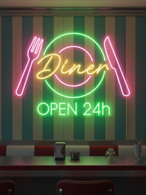 Restaurant Neon Sign Dinner 24h Open Neon Sign