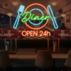 Restaurant Neon Sign Dinner 24h Open Neon Sign