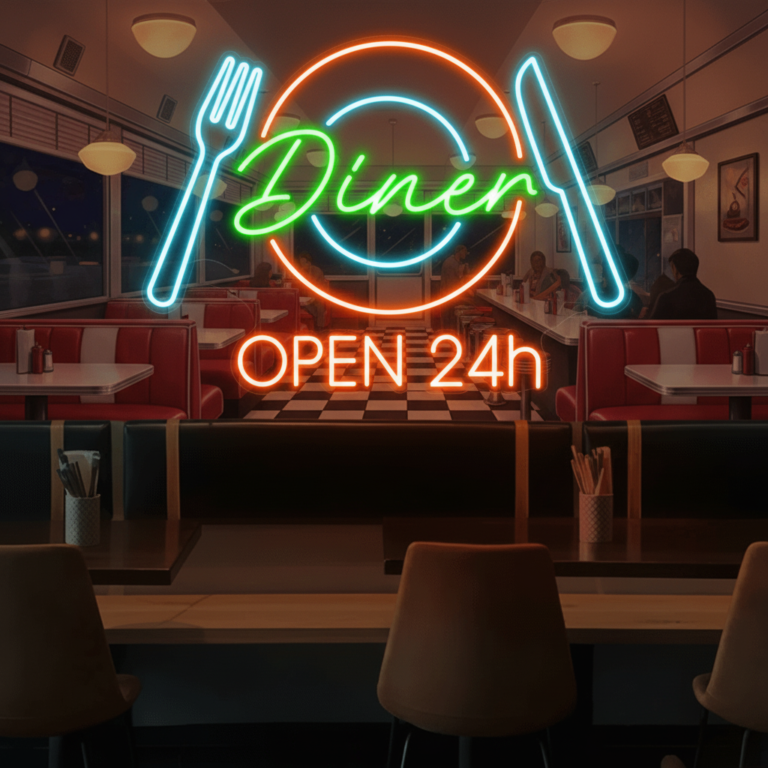 Restaurant Neon Sign Dinner 24h Open Neon Sign