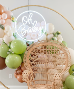 Round Oh Baby Neon Sign for Baby Shower Birthday Party Decor